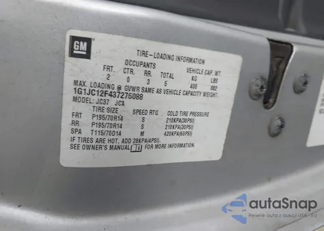 2003 Chevrolet Cavalier из США, поврежденный, VIN 1G1JC12F437276088